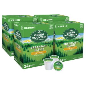 A box of Green Mountain Breakfast Blend light roast cups