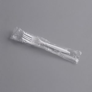 A plastic wrapped fork