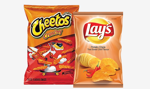 A bag of Cheetos and Lays chips